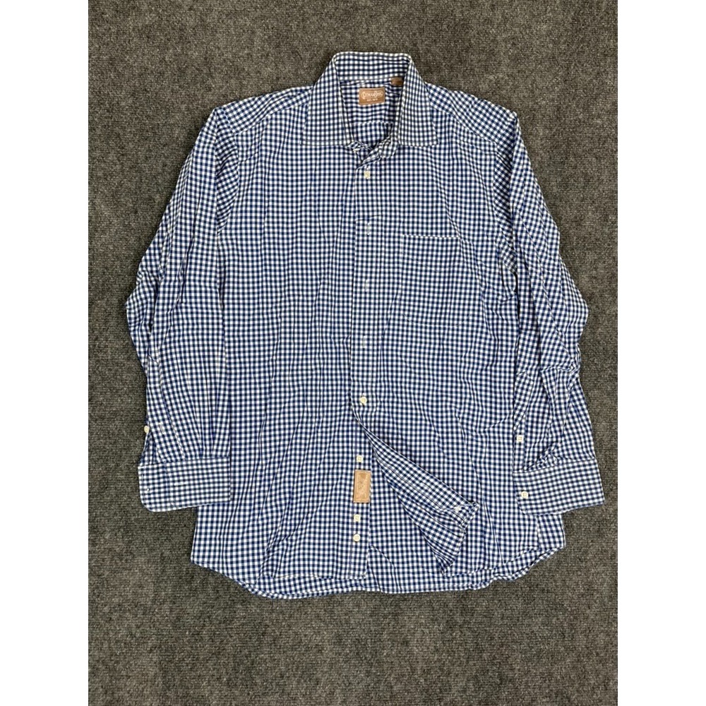 Gitman‎ Bros Button Up Shirt Mens White Blue Check Long Sleeve Size 15 1/2x33